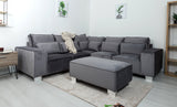 sloane large double corner sofa plush velvet grey and footstool 