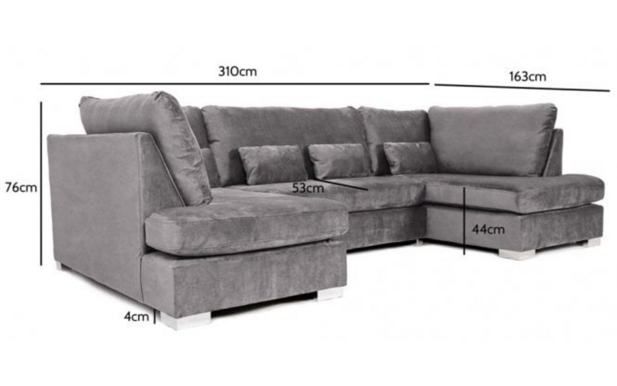 Belgravia U Shape Grey French Velvet Corner Sofa Measurements