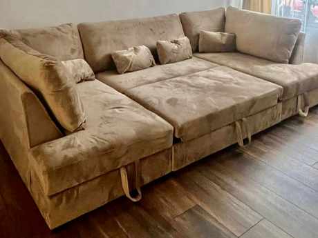 Meridian U Shape Sofa Bed with Storage Plush Velvet Mink