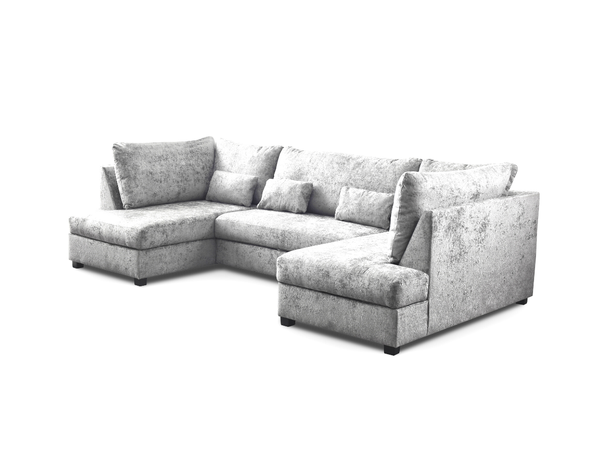 Meridian U Shape Sofa Bed with Storage Alaska Chenille Truffle and Platinum Grey