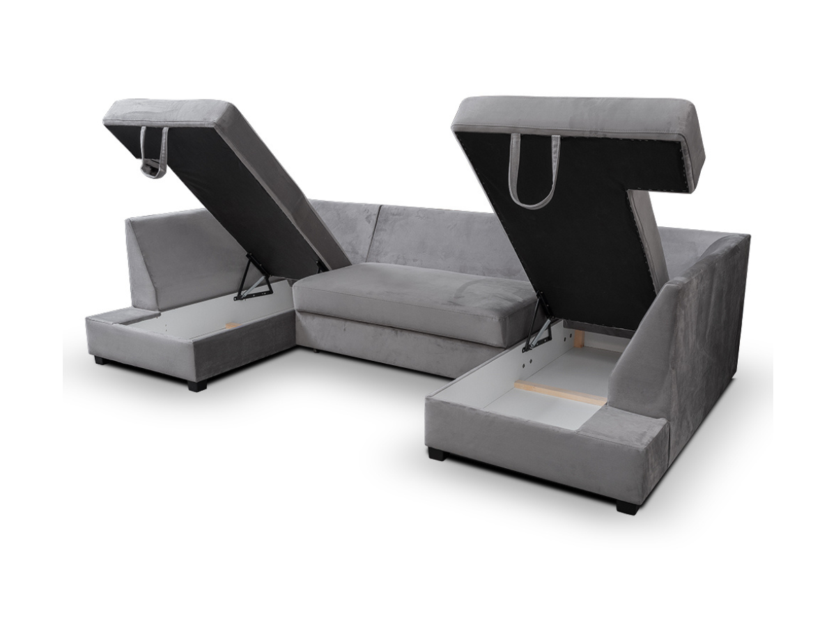 Meridian U Shape Sofa Bed with Storage Plush Velvet Steel Grey
