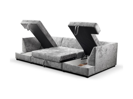 Meridian U Shape Sofa Bed with Storage Chenille Platinum Grey