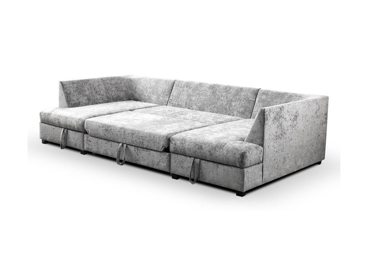 Meridian U Shape Sofa Bed with Storage Chenille Platinum GreyMeridian U Shape Sofa Bed with Storage Chenille Platinum Grey