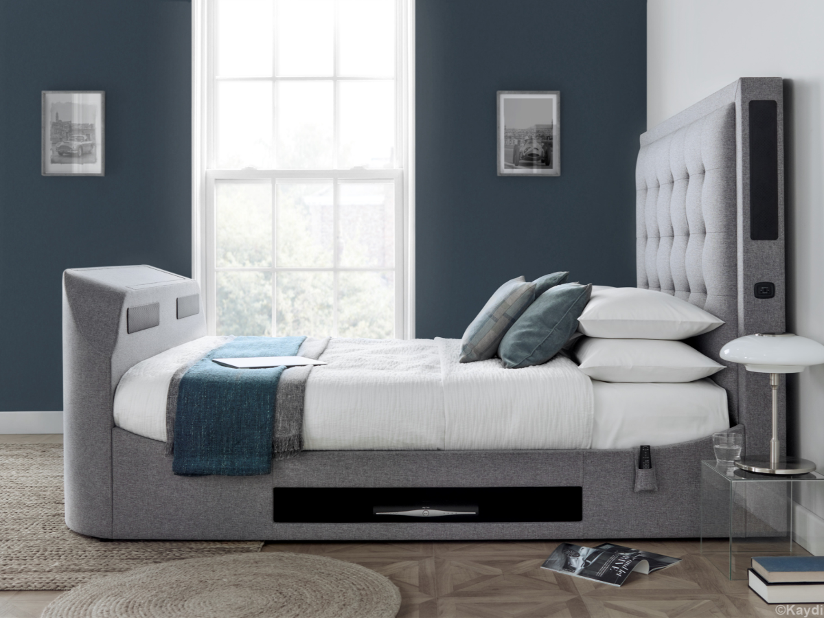 Turan TV Bed Fabric Grey Furniture Direct Online