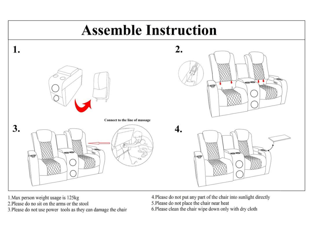 Tech 8 Smart 3+2 Cinema Recliner Sofa Set Grey Aire Leather with USB Port, Blue LED, Massager, Drop Down Table and Cupholders