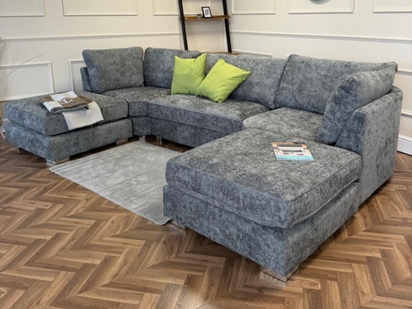 Bishop U Shape Sofa Corner Platinum Grey Chenille 