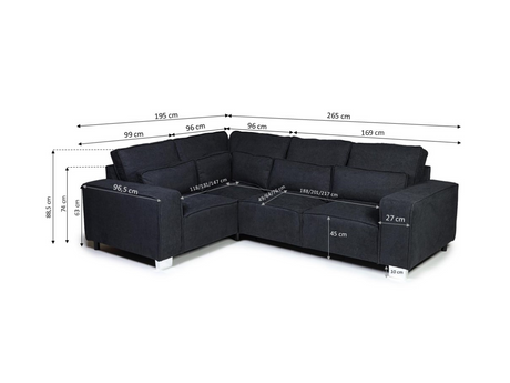 Broadgate 4 Seater Sofa Left Facing Black Kensington Fabric pay weekly couch