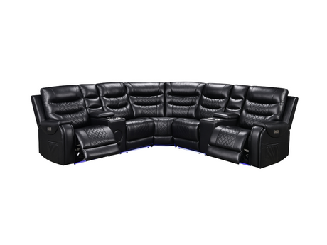 Forbes Electric Recliner Corner Sofa Black Aire Leather