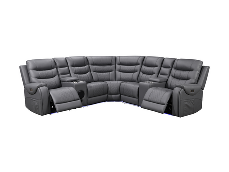 Forbes Electric Recliner Corner Sofa Grey Aire Leather