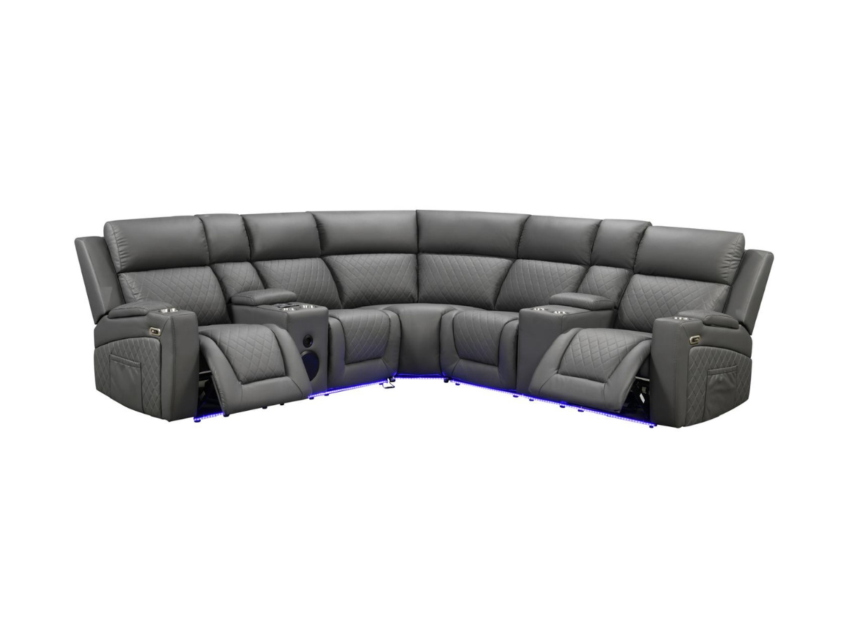 Foster Electric Recliner Corner Sofa Aire Leather with USB Port and Cup Holders