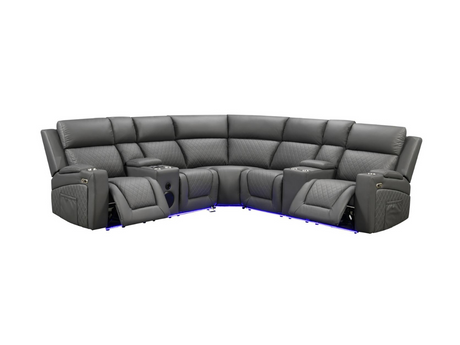 Foster Electric Recliner Corner Sofa Aire Leather with USB Port and Cup Holders