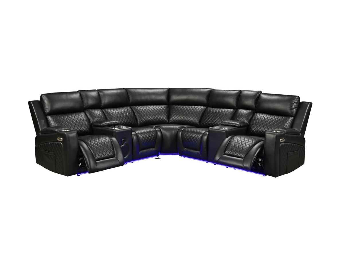 Foster Electric Recliner Corner Sofa Aire Leather with USB Port and Cup Holders