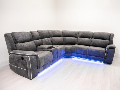 Hannan electric recliner corner sofa grey micro fabric 