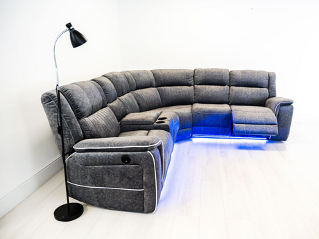 Hannan electric recliner corner sofa grey micro fabric 