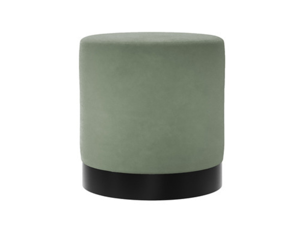 Lara Footstool Sage Green Plush Velvet Matt Black Circular Frame
