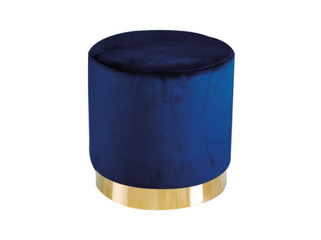 Lara Footstool in Pink and Royal Blue Plush Velvet with Gold Circular Frame