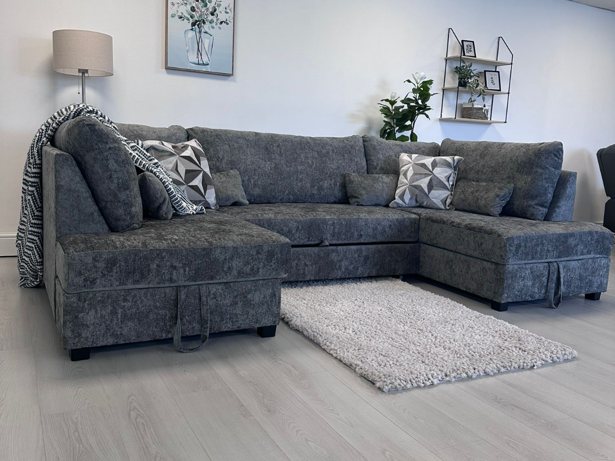 Meridian corner sofa with sofa bed and storage grey