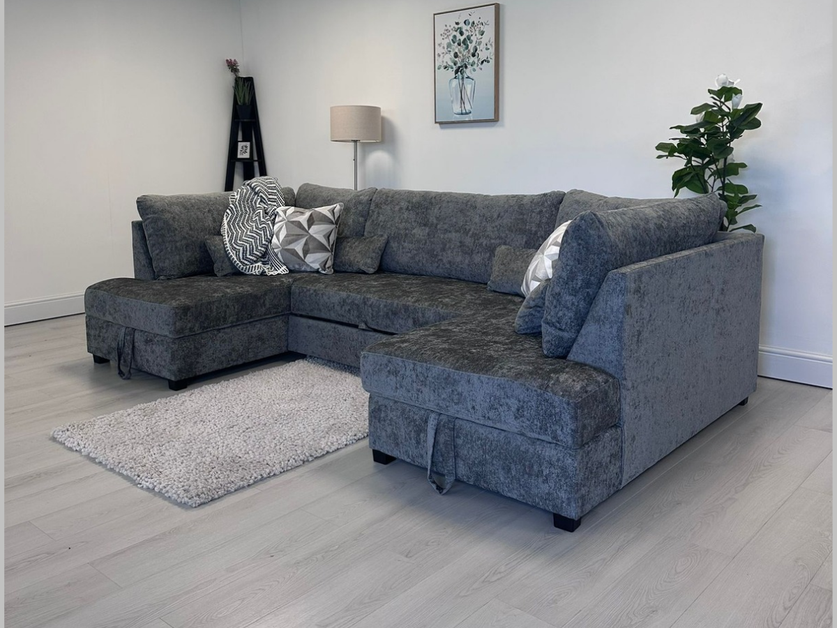 Meridian corner sofa with sofa bed and storage grey