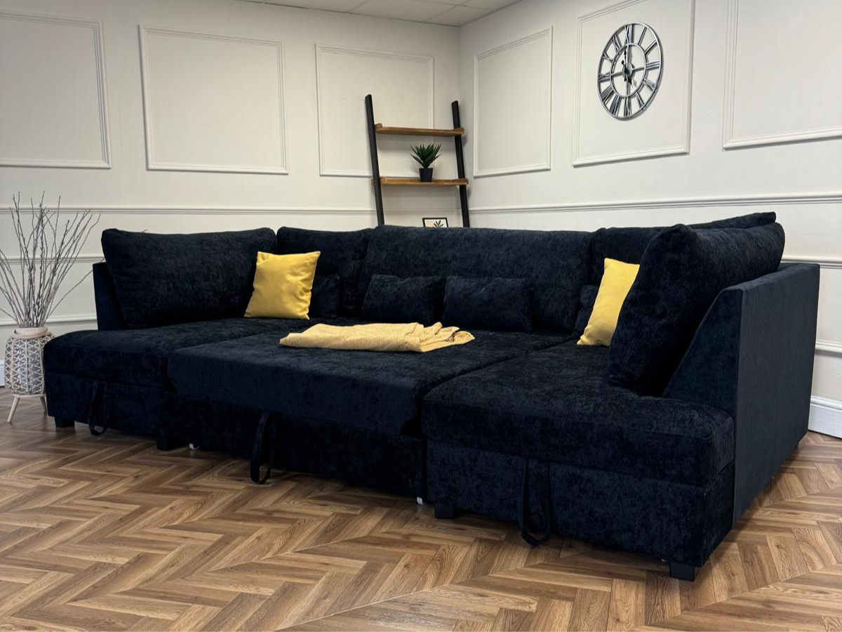 Meridian sofa bed with storage uk Chenille Black