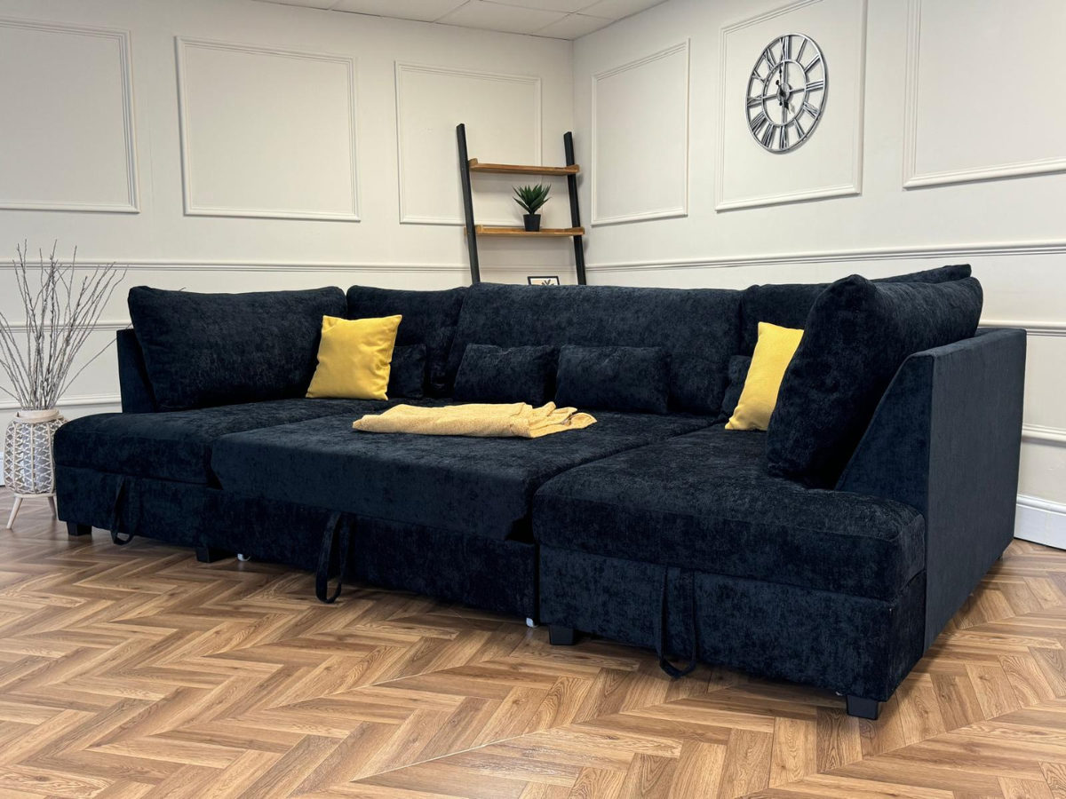 Meridian sofa bed with storage uk Chenille Black