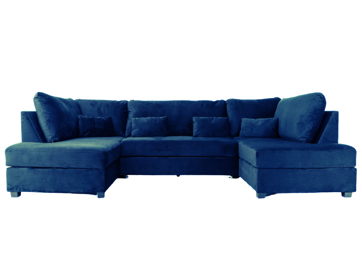 Meridian U Shape Sofa Bed with Storage Blue Plush Velvet