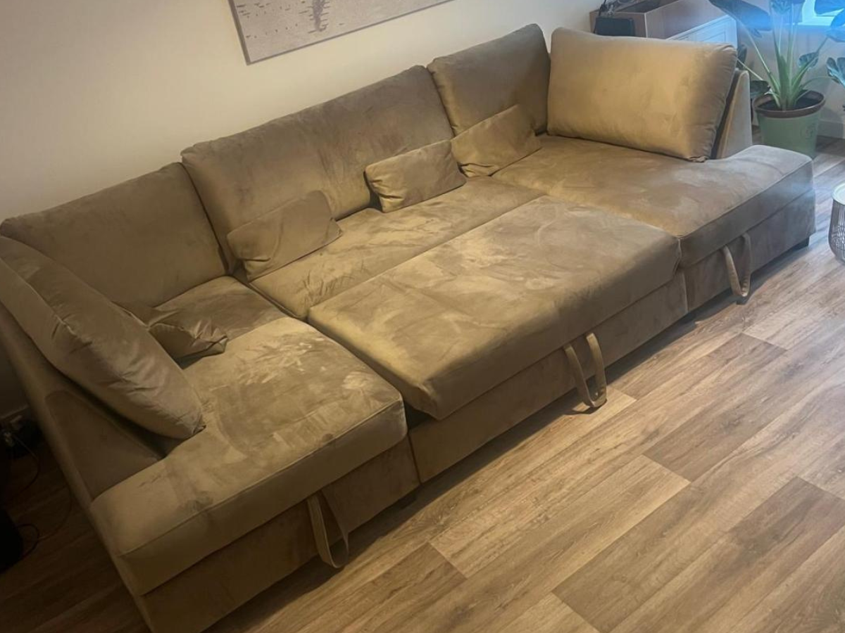 U shaped sofa bed with Storage Meridian mink