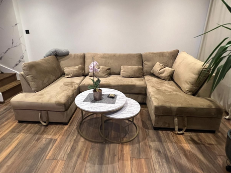 U shaped sofa bed with Storage Meridian mink