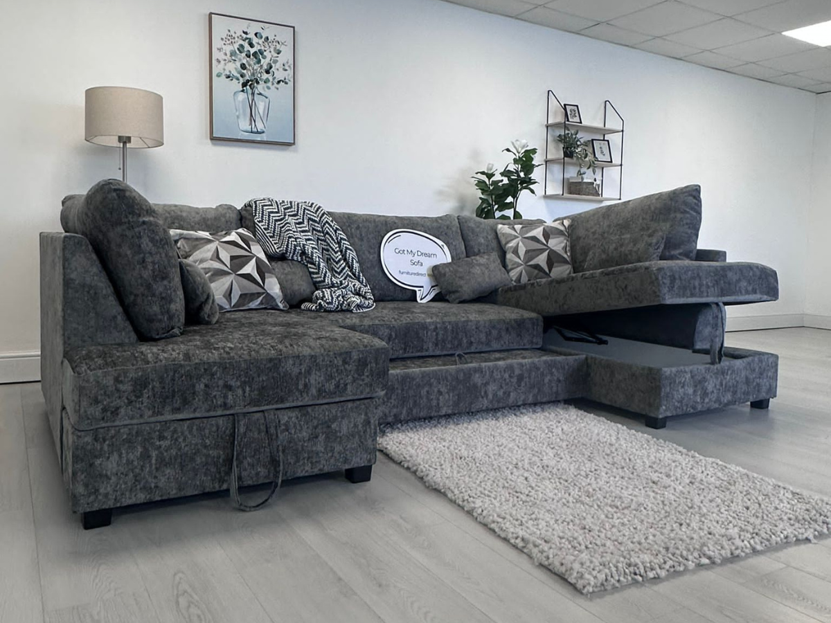 Meridian corner sofa with sofa bed and storage grey