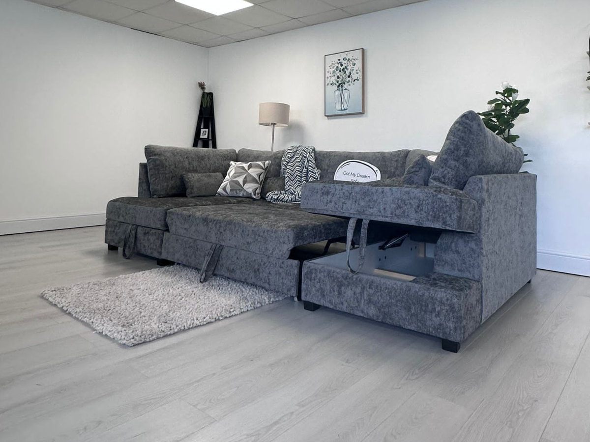 Meridian corner sofa with sofa bed and storage grey