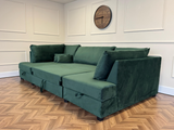 Meridian U Shaped Sofa Bed with Storage Emerald Green Plush Velvet