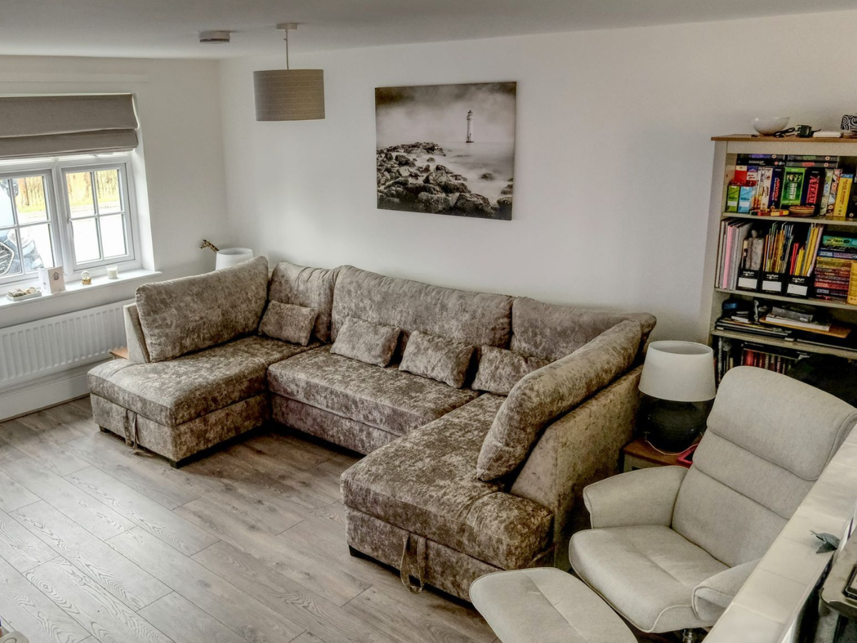 Meridian pull out sofa bed with Storage Chenille Truffle