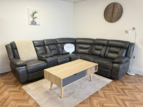 Nova Electric Recliner Corner Sofa in Grey Aire Leather with USB Port and Cup Holders