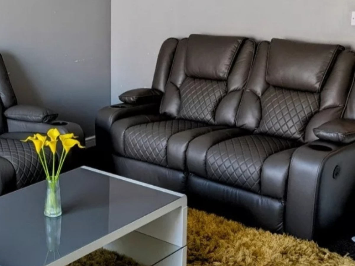 Orlando 2 Seater Electric Recliner Sofa Grey Leather with USB Port Drop Down Table and Cupholders