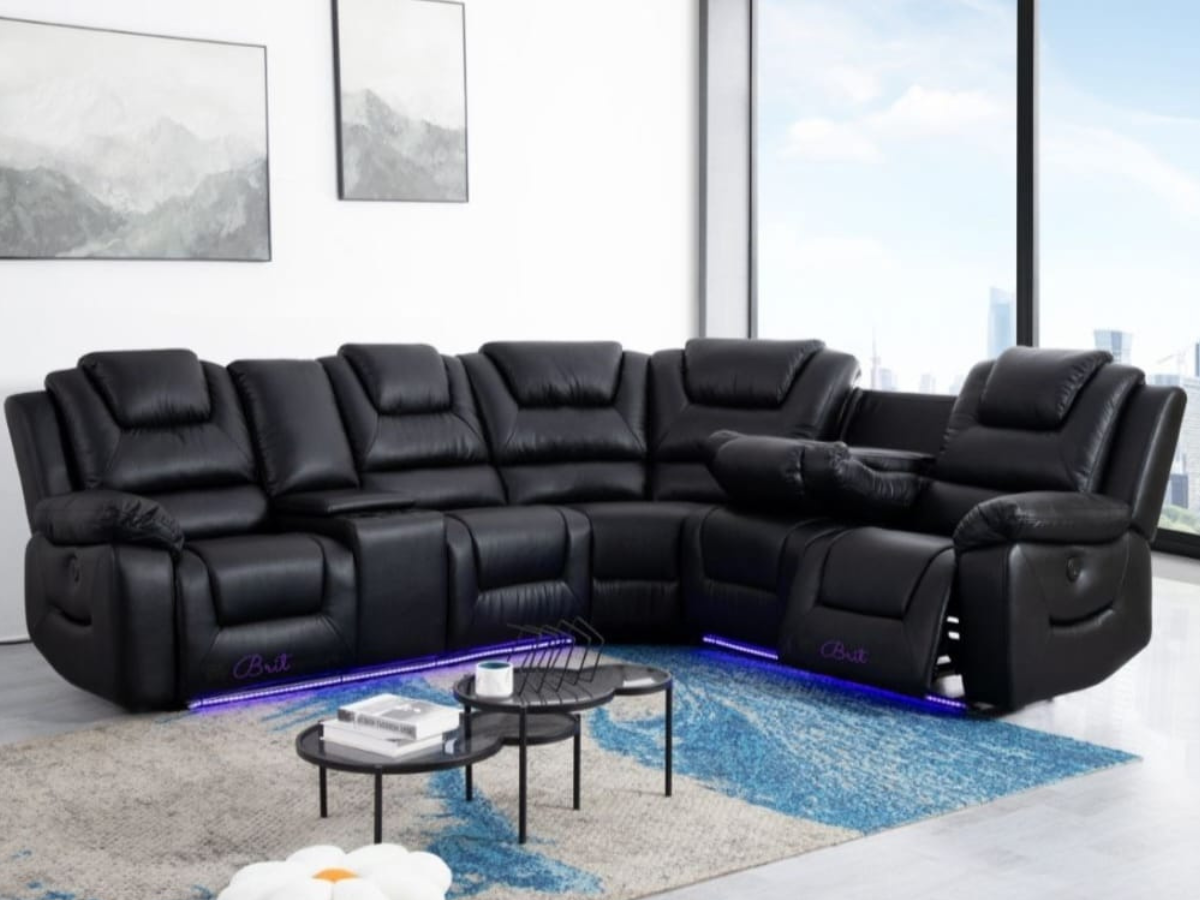 Oxford Electric Recliner Corner Sofa Aire Leather with USB Port and Cup Holders
