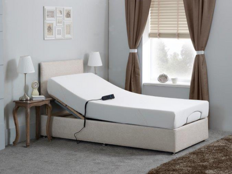 Adjustable Electric Bed Chenille With Memory Foam Mattress and Headboard Cream