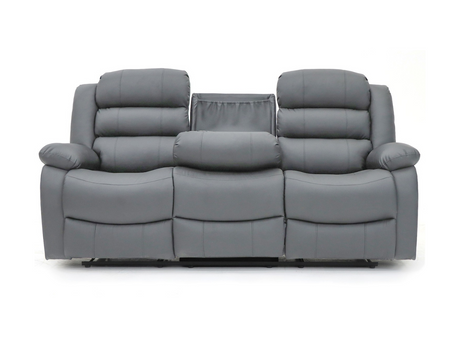 Roma Recliner Grey Leather 3 Seater Sofa 
