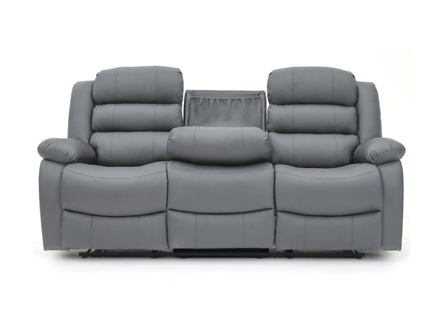 Sorrento 3 seater leather recliner sofa grey