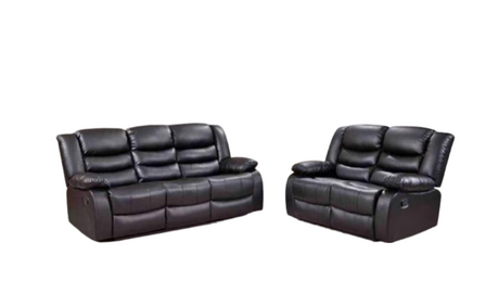 Roma Series 2 Set 3+2 Seater Recliner Sofa Black Aire Leather