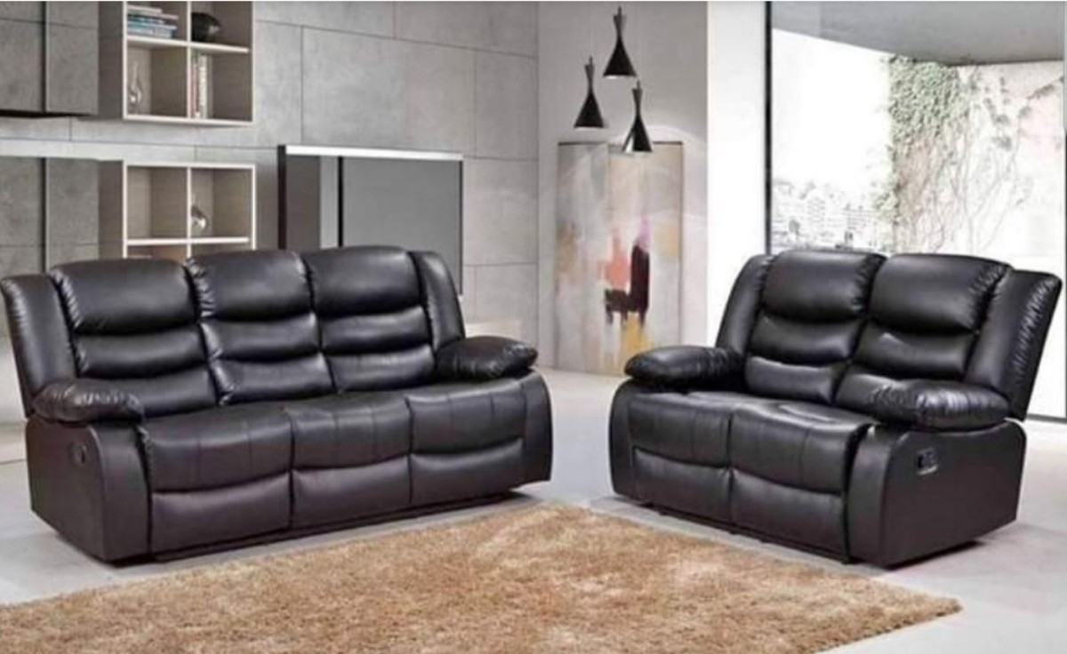 Roma Series 2 Set 3+2 Seater Recliner Sofa Black Classic Leather