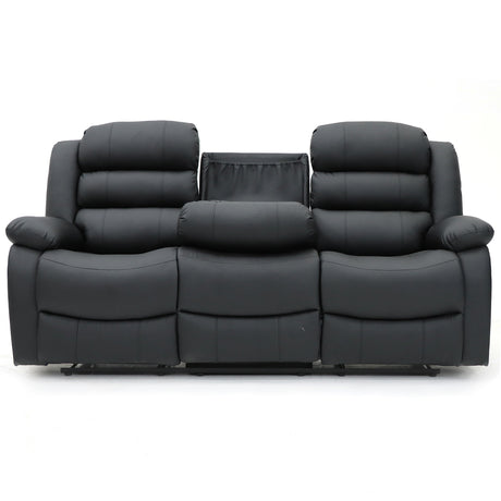 Sorrento 3 seater leather recliner sofa black