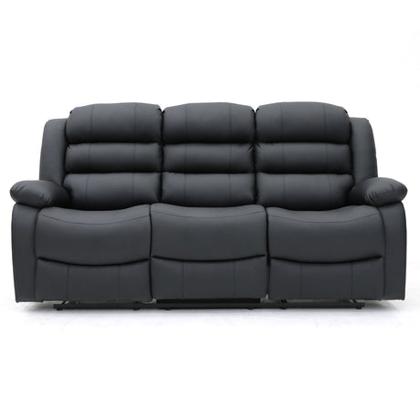 Sorrento 3 seater leather recliner sofa black