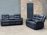 Roma Series 2 Set 3+2 Seater Recliner Sofa Black Aire Leather