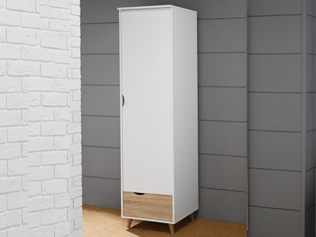 Stockholm 1 Door Wardrobe White Oak with 1 Drawer