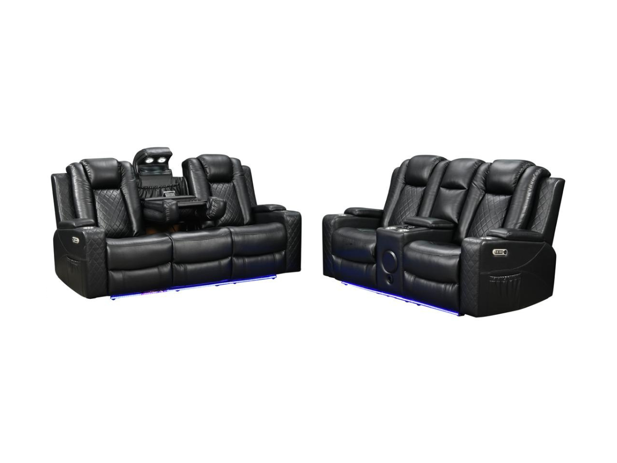 Sianna Electric Recliner 3+2 Sofa Set Black Aire Leather
