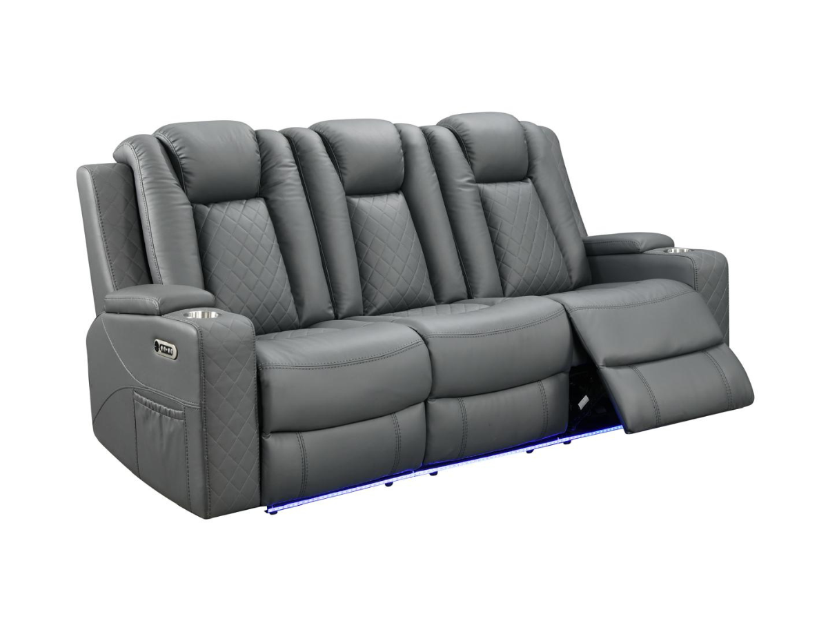 Sianna Electric Recliner 3 Seater Sofa Grey Air Leather