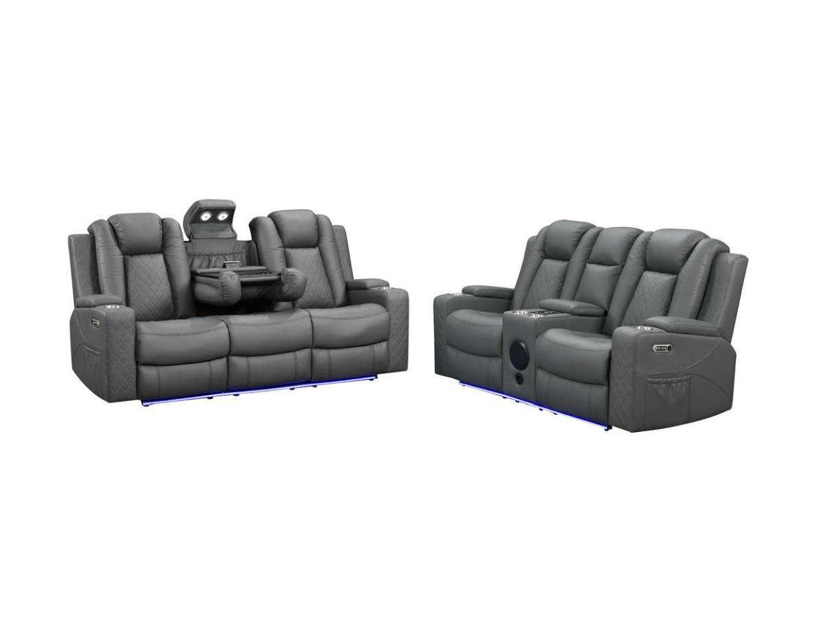 Sianna Electric Recliner 3+2 Sofa Set Grey Air Leather
