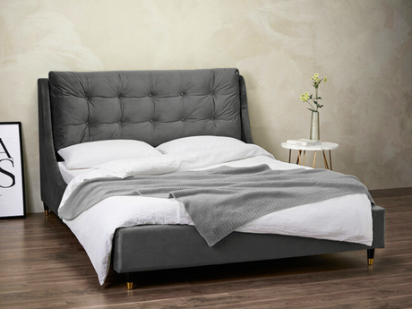 Sloaneson Bed Frame in grey Plush Velvet 