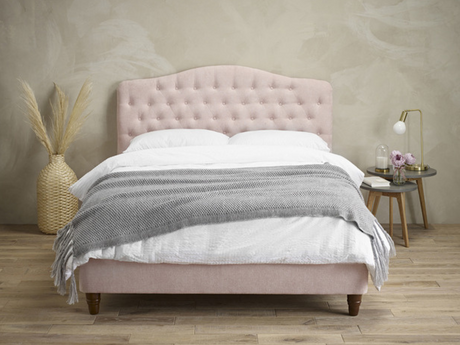 Sorrentino Bed Frame with Free Headboard in Pink Chenille