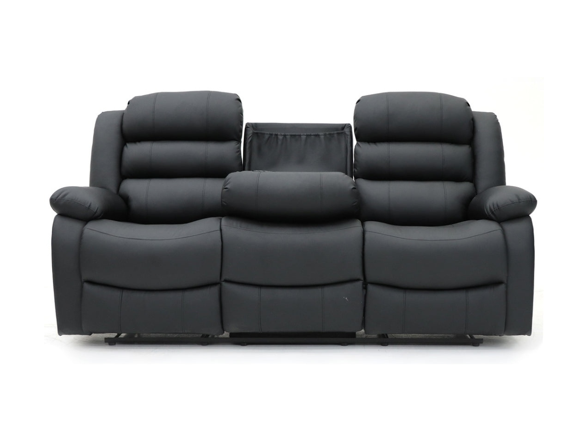 Sorrento 3 Seater Recliner Sofa Black Classic Faux Leather