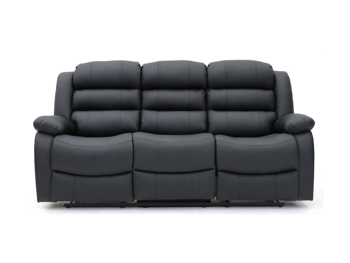 Sorrento 3 Seater Recliner Black Classic Faux Leather